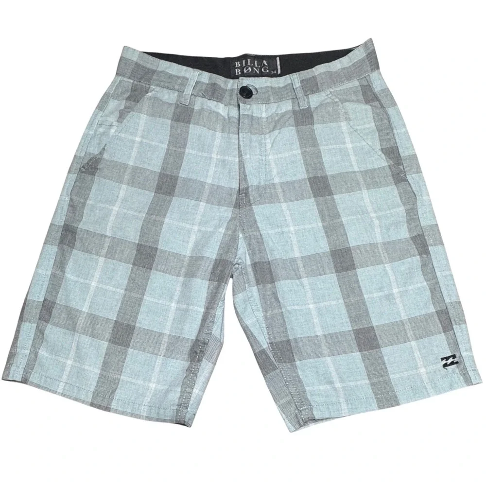 Billabong Shorts Mens 31 Woven Plaid Blue Gray Double Standard Surf Skate VTG